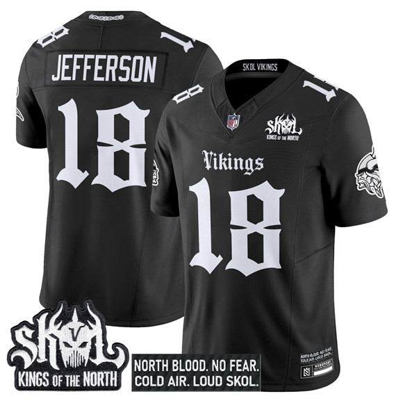 Men's Minnesota Vikings #18 Justin Jefferson Black 2025 F.U.S.E. Kings of the North Patch 'Gothic Norseblood Edition' Vapor Untouchable Limited Stitched Football Jersey Men's Minnesota Vikings #18 Justin Jefferson Black 2025 F.U.S.E. Kings of the North Patch 'Gothic Norseblood Edition' Vapor Untouchable Limited Stitched Football Jersey
